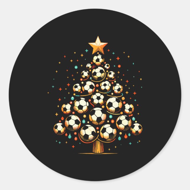Soccer Christmas Tree Santa Xmas Girls Boys Men Ki Classic Round Sticker (Front)