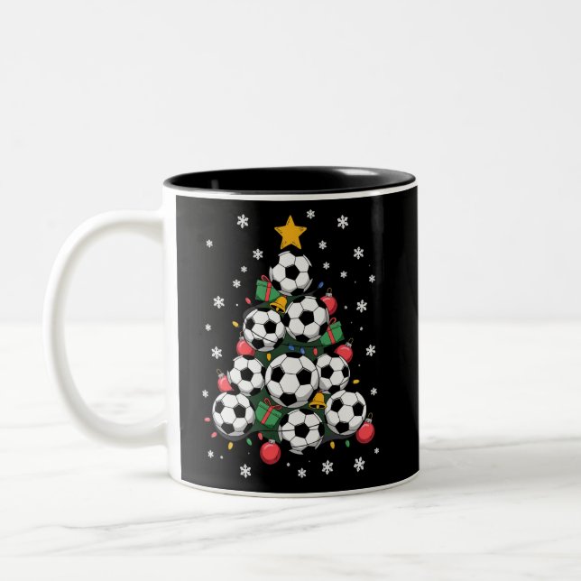 Soccer Christmas Tree Xmas Player Sports Lover Two-Tone Coffee Mug (Left)