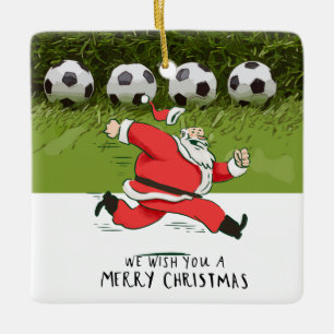 Soccer Christmas with Santa Claus playing ball  Ceramic Ornament