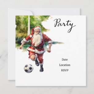 Soccer Christmas with Santa Claus playing ball Invitation