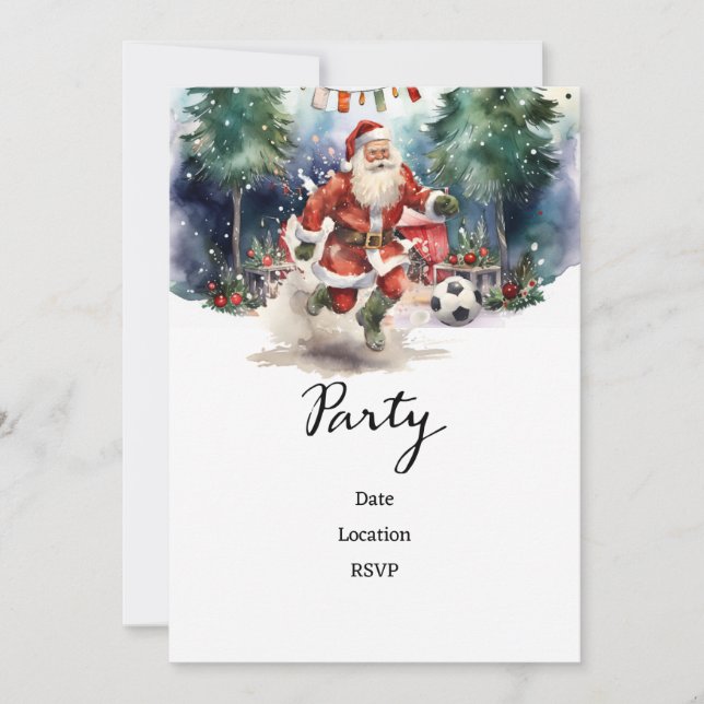 Soccer Christmas with Santa Claus playing ball  Save The Date (Front)