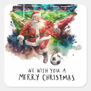 Soccer Christmas with Santa Claus playing ball Square Sticker