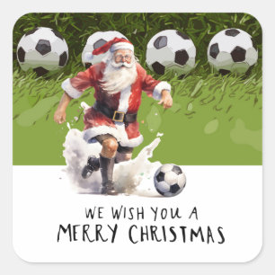 Soccer Christmas with Santa Claus playing ball Square Sticker