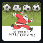 Soccer Christmas with Santa Claus playing ball  Square Sticker<br><div class="desc">Soccer Christmas with Santa Claus playing ball Square Sticker
Gifts for Coach,  Instructor,  teacher,  friends,  mum,  dad,  girlfriend/boyfriend,  co-worker,  hostess,  neighbour,  him/her,  couples,  grandparents,  boss,  kids,  best friend,  family,  in-laws,  squad,  team, </div>