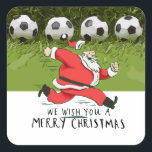 Soccer Christmas with Santa Claus playing ball  Square Sticker<br><div class="desc">Soccer Christmas with Santa Claus playing ball Square Sticker
Gifts for Coach,  Instructor,  teacher,  friends,  mum,  dad,  girlfriend/boyfriend,  co-worker,  hostess,  neighbour,  him/her,  couples,  grandparents,  boss,  kids,  best friend,  family,  in-laws,  squad,  team, </div>