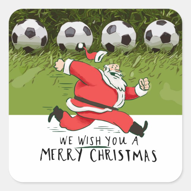 Soccer Christmas with Santa Claus playing ball  Square Sticker (Front)