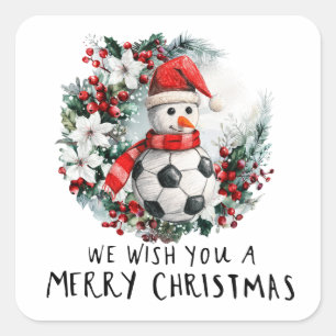 Soccer Christmas with Snowman  Square Sticker