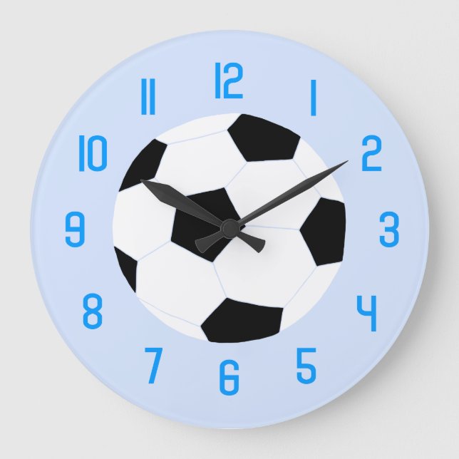 Soccer Clock: Blue Soccer Ball Large Clock (Front)