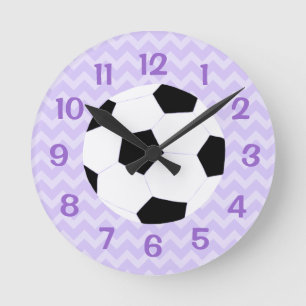 Soccer Clock: Purple Chevron Round Clock