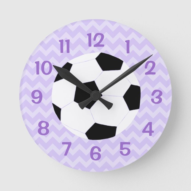 Soccer Clock: Purple Chevron Round Clock (Front)