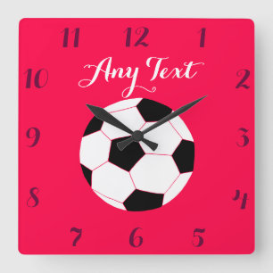 Soccer Clock: Red Custom Square Wall Clock