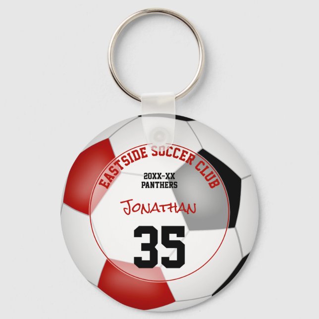 soccer club gift ideas boys girls name red black key ring (Front)