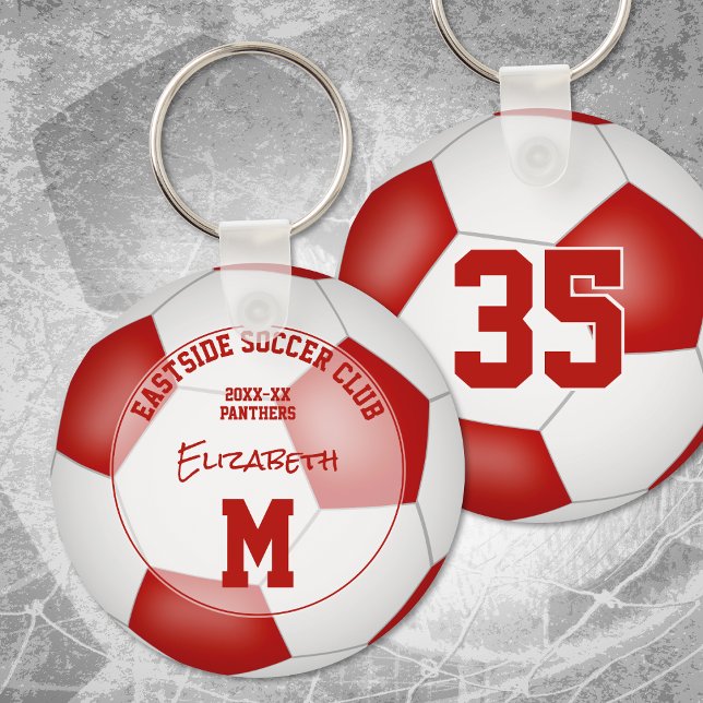 soccer club gifts girls boys name red team colours key ring (Creator Uploaded)
