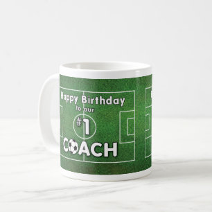 Soccer Coach Birthday with Grass Field and Ball Coffee Mug
