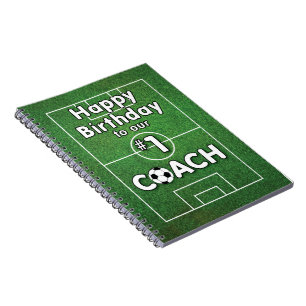 Soccer Coach Birthday with Grass Field and Ball Notebook
