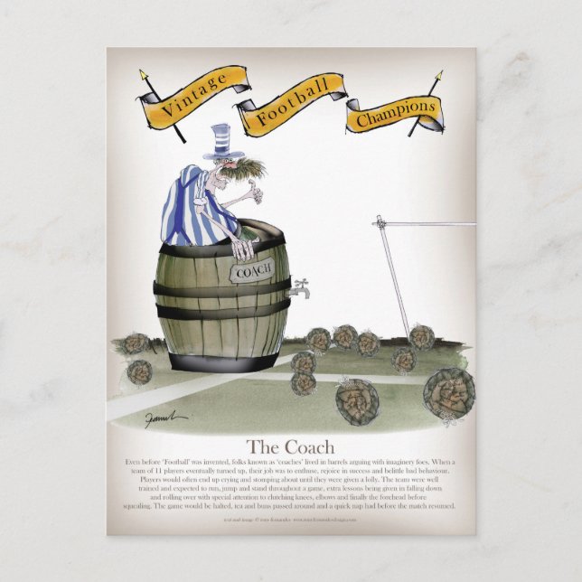 soccer coach blue white stripes postcard (Front)