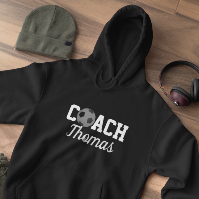 Soccer Coach Custom Name Typography Personalised Hoodie (Creator Uploaded)