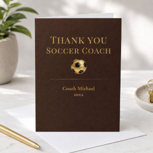 Soccer Coach Elegant Leather Gold Team Thank You Card