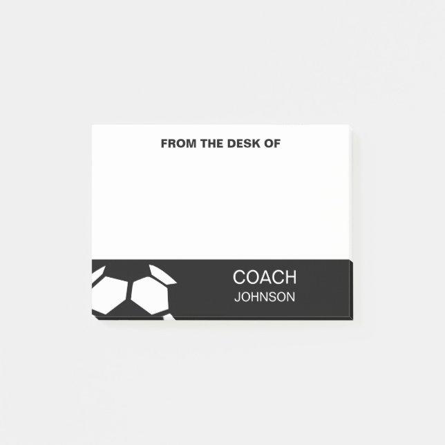 Soccer Coach Personalised Trendy Modern Black Post-it Notes (Front)