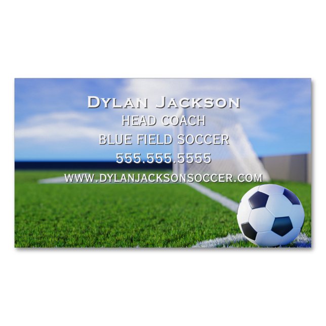 Soccer Coach Sports Stadium Photograph Magnetic Business Card (Front)