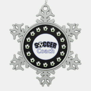 Soccer Coach Thank You, Balls Snowflake Pewter Christmas Ornament