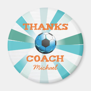 Soccer Coach Thanks, Orange on Teal, Blue Starburs Magnet
