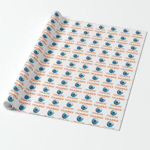 Soccer Coach Thanks, Orange on Teal, Blue Starburs Wrapping Paper