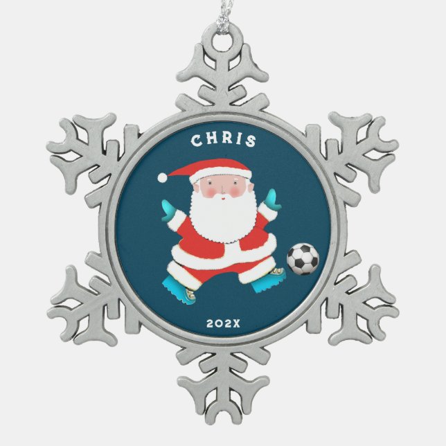 Soccer Collectable Snowflake Pewter Christmas Ornament (Front)
