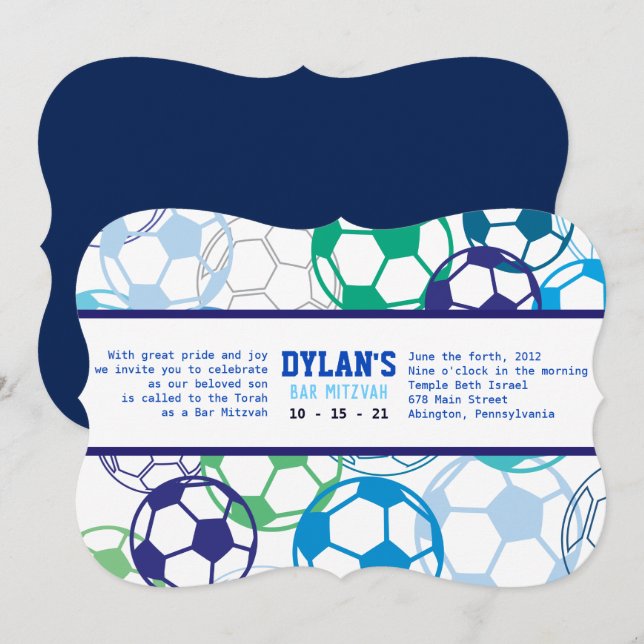 SOCCER COLORED Bar Bat Mitzvah Invitation (Front/Back)