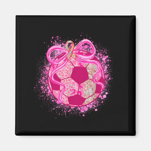 Soccer Coquette Bow Breast Cancer Awareness Nk Rib Magnet (Front)