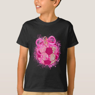 Soccer Coquette Bow Breast Cancer Awareness Nk Rib T-Shirt