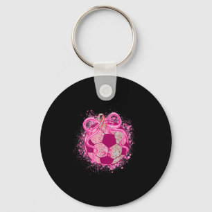 Soccer Coquette Bow Breast Cancer Awareness Pink R Key Ring