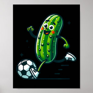 Soccer cucumber kicking ball funny pickle player  poster