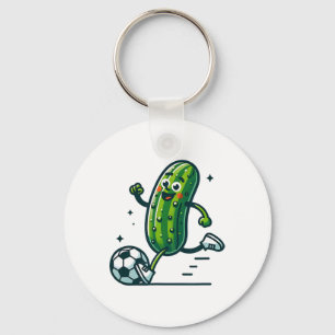 Soccer Cucumber Kicking Byll Funny Pickle Player Key Ring