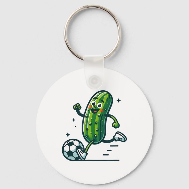 Soccer Cucumber Kicking Byll Funny Pickle Player  Key Ring (Front)