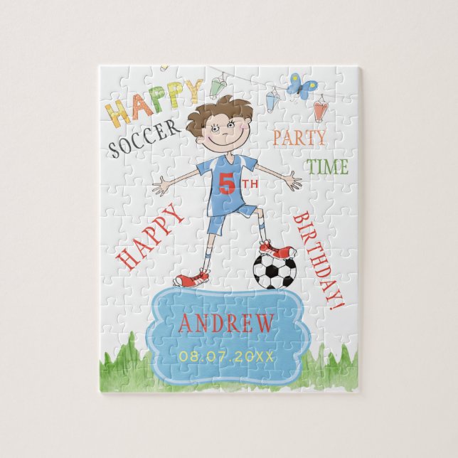 Soccer custom kids birthday funny colourful jigsaw puzzle (Vertical)