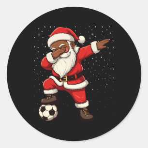 Soccer Dabbing Santa African American Christmas  Classic Round Sticker