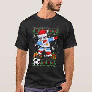Soccer Dabbing Santa Argentina Flag Ugly Christmas T-Shirt