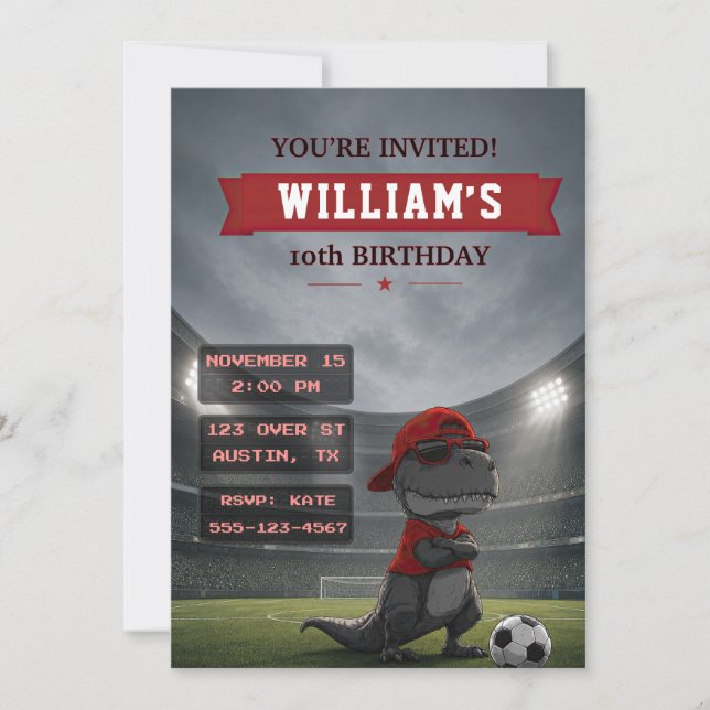 Soccer Dinosaur Birthday Invitation (Front)