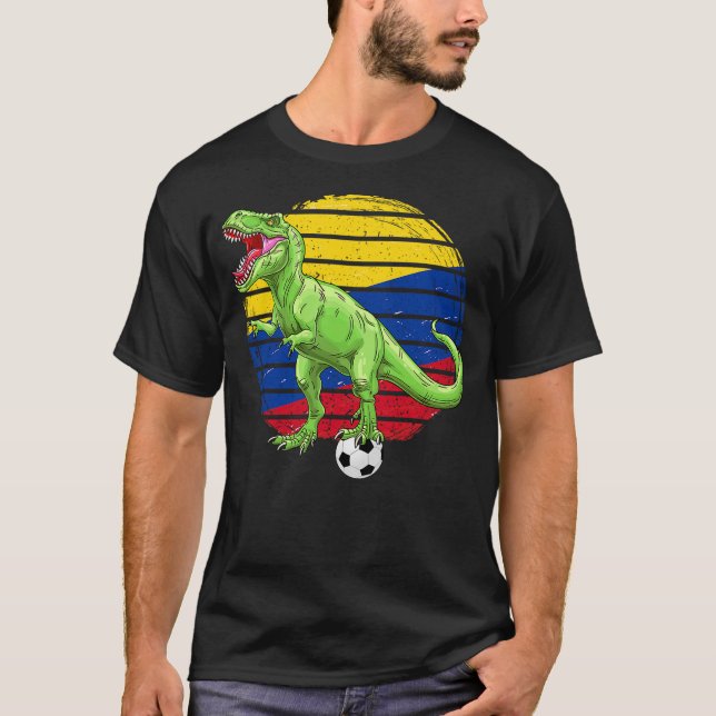 Soccer Dinosaur Trex Colombia Flag Boys Girls Todd T-Shirt (Front)