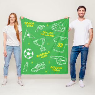 Soccer Doodle Drawing Custom Name Senior Night Fleece Blanket