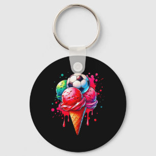 Soccer Drip Ice Cream Watercolor Cone With Sprinkl Key Ring