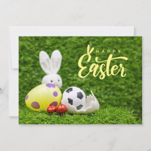 Soccer Easter holiday greeting player with ball Card