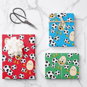 Soccer Egghead Pattern Wrapping Paper Sheet