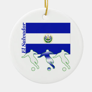 Soccer El Salvador Ceramic Tree Decoration