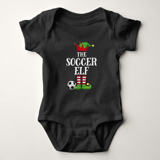 Soccer Elf Family Matching Christmas Group Elf Baby Bodysuit (Front)