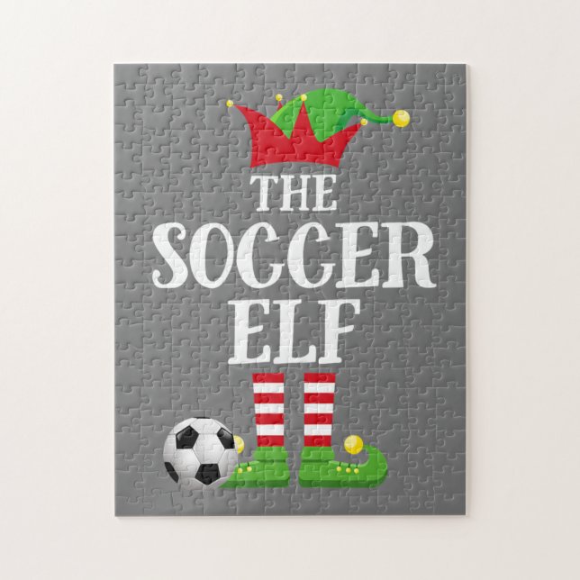Soccer Elf Family Matching Christmas Group Elf Jigsaw Puzzle (Vertical)