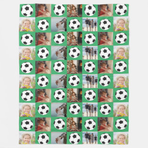 Soccer Family Collage Photo Pattern Green Fleece Blanket