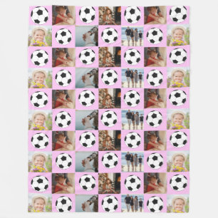 Soccer Family Collage Photo Pattern pink Fleece Blanket