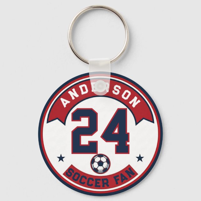 Soccer Fan Name & Player Number Badge  Key Ring (Front)